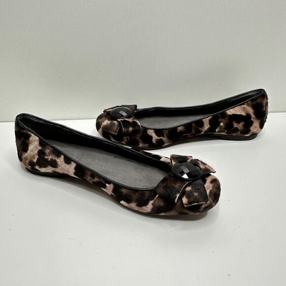 Stuart Weitzman Ponyhair Animal Print Flats With Bow Size 6.5 - Picture 9 of 15